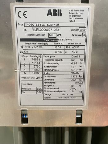 Transfo 500 KVA 15750 V ABB