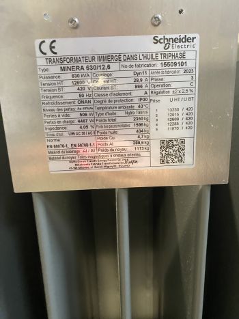 Transfo 630 KVA 12600 V Schneider