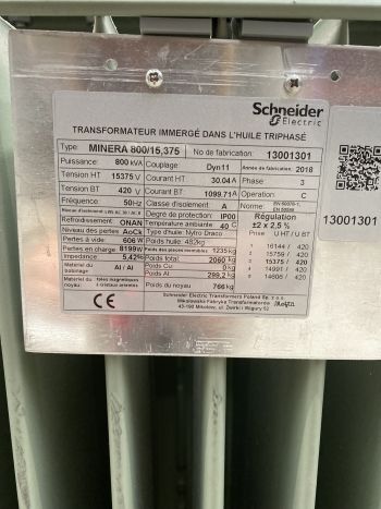 Transfo 800 KVA 15375 V Schneider