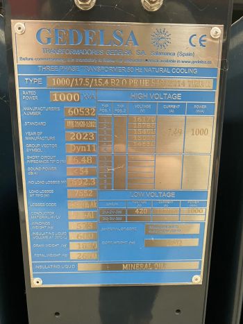 Transfo 1000 KVA 15400 V EREMU