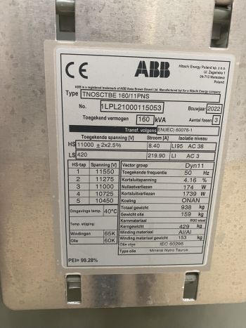 Transfo 160 KVA 11000 V ABB