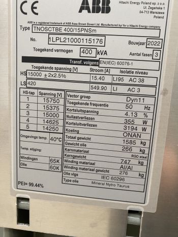 Transfo 400 KVA 15000 V ABB